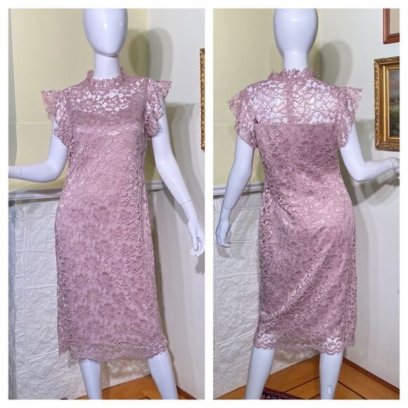En Focus Pink Lace Sheath Dress - Picture 1 of 13